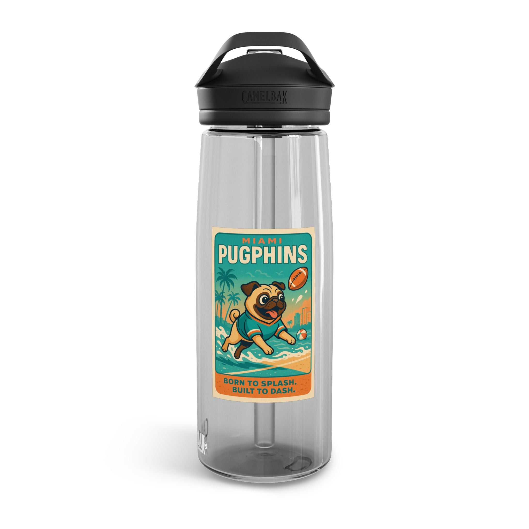 Miami Pugphins 25oz CameBak Water Bottle – Funny Dog Football Team Gift